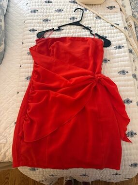 superdown Red Strapless Draped Mini Dress with Side Knot